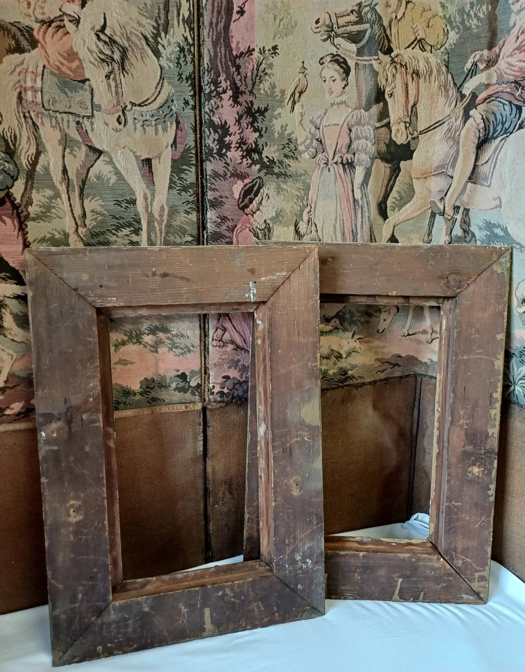 Pair of large antique Victorian shadow box Gilt Gesso and velvet frames