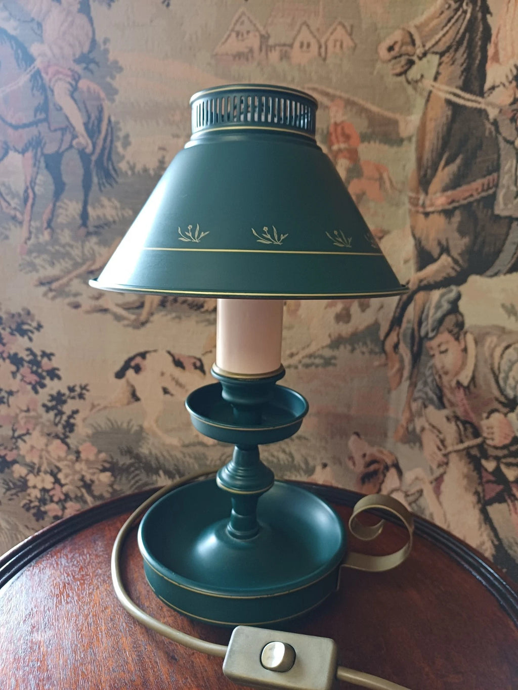 Share Vintage toleware candlestick table lamp
