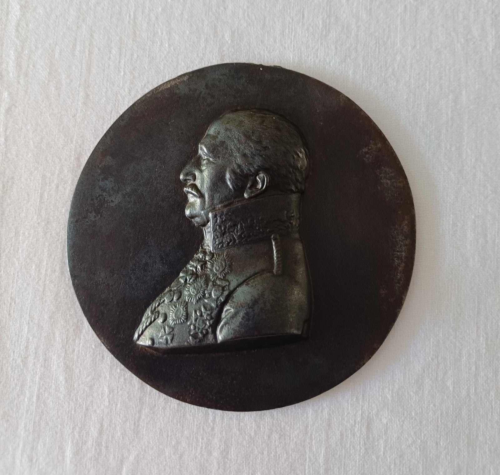 A stunning Cast Iron Portrait Roundel Field Marshal Blücher (1742-1819) Portrait Roundel. After Leonard Posch.
