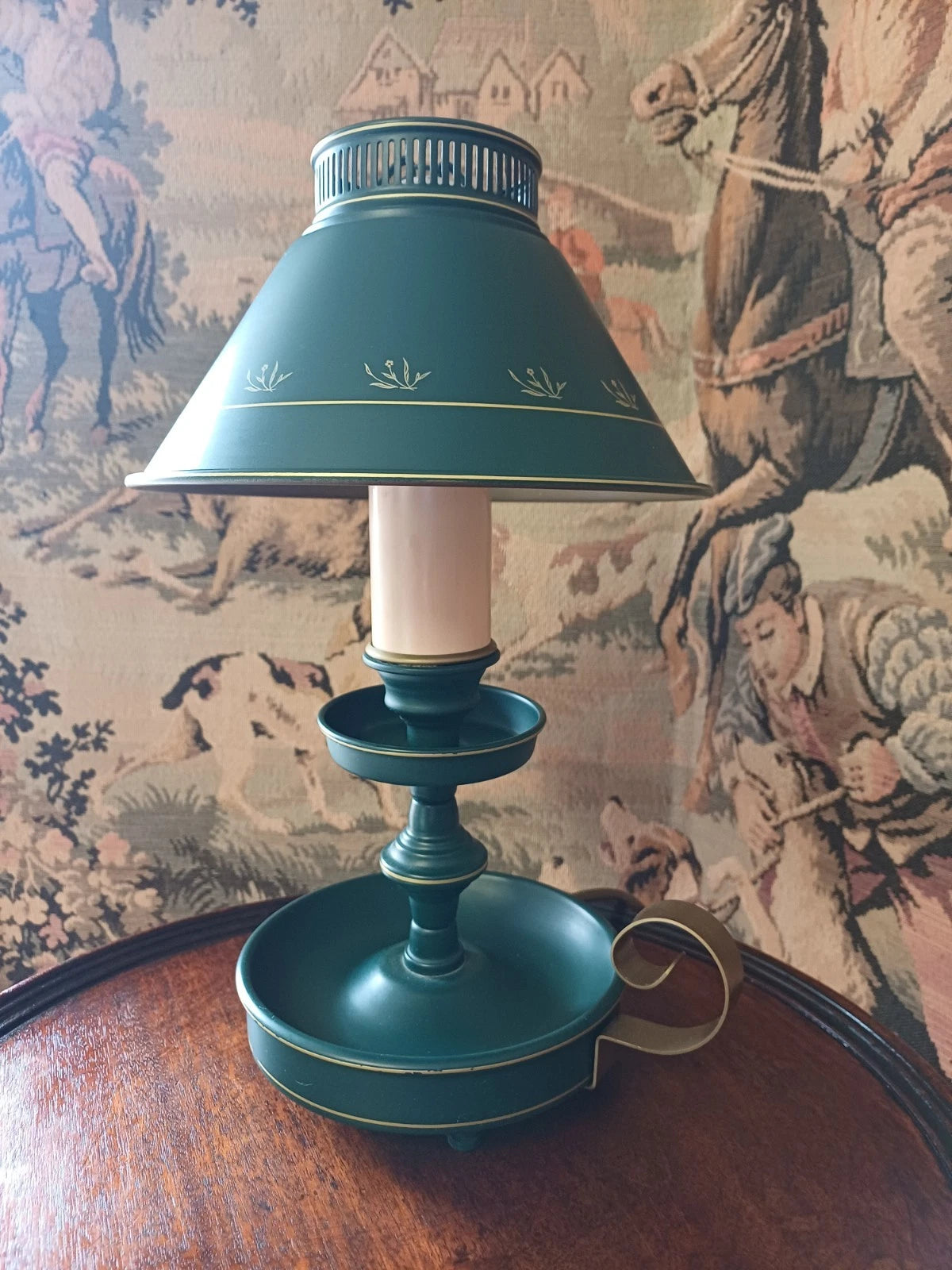 Share Vintage toleware candlestick table lamp