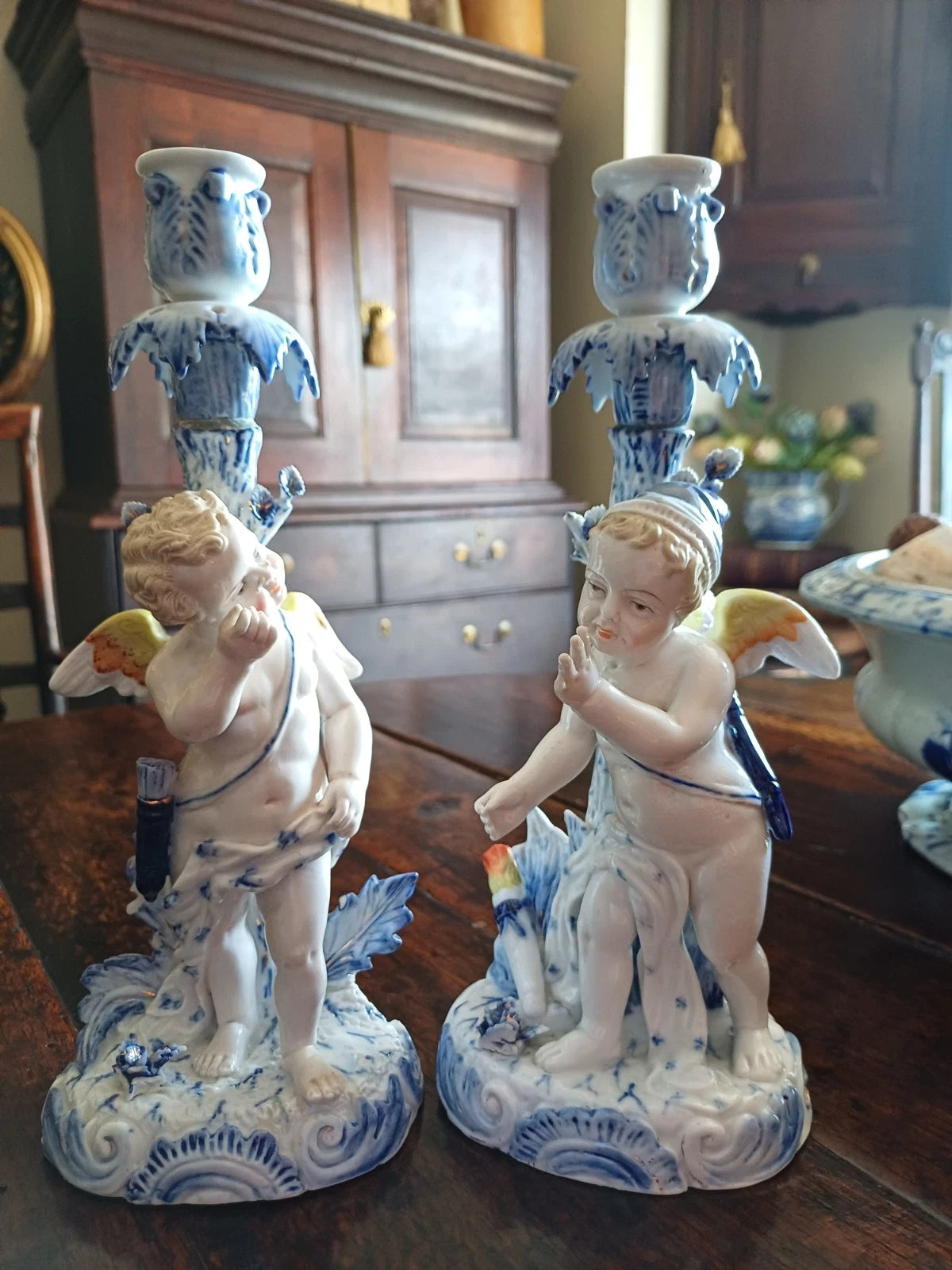 ANTIQUE HELENA WOLFSOHN PORCELAIN CANDLESTICKS AR DRESDEN C1875